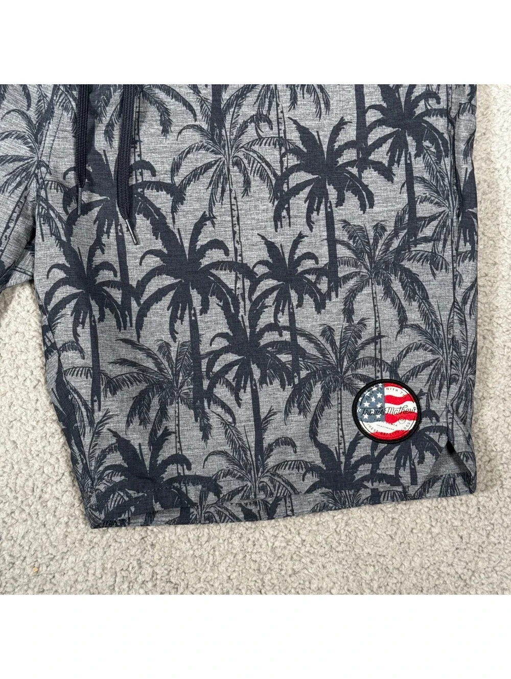Travis Mathew Board Shorts Size 42 Surf Swim Casual Men's Palm Trees Flag Gray